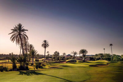 Fairway with palm trees to the elft at Amelkis Golf Course