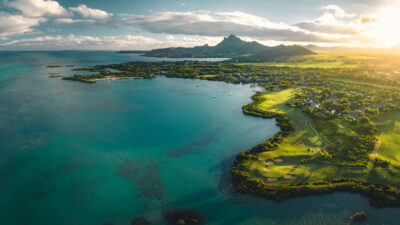 Aerial view of coast at Anahita golf course