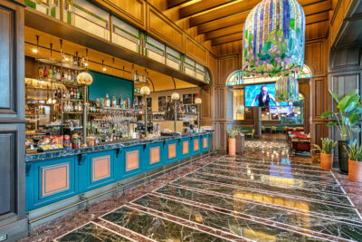 Grand looking bar area with a wide variety of drinks and snacks