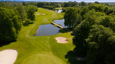 Aerial view of Galgorm Championship Course with a lake