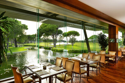 Indoor restaurant with lake view