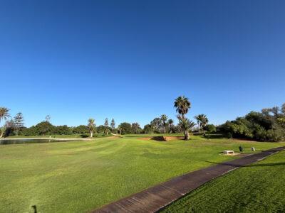 Fairway with green an palm tree s in background at Golf du Soleil