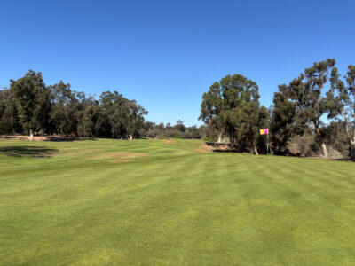 Green looking back down the fairway at Golf Les Dunes Course