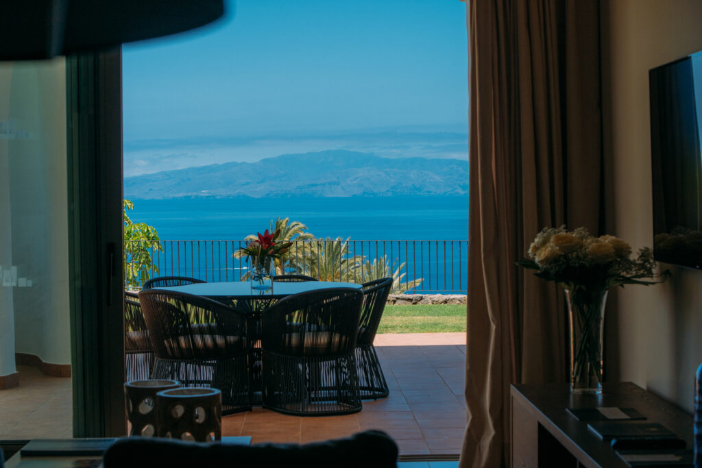 Las Terrazas Abama Suites lounge area with patio doors