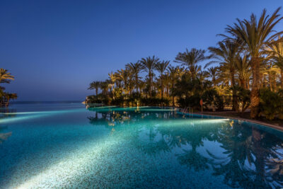 Lopesan Costa Meloneras Resort swimming pool at night