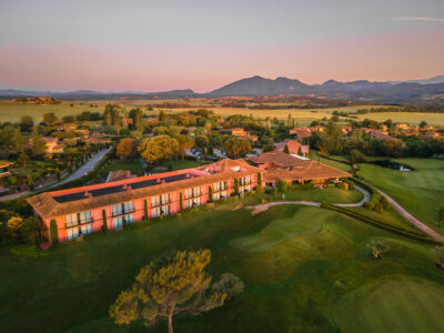 Aerial view of the Torremirona hotel and golf course