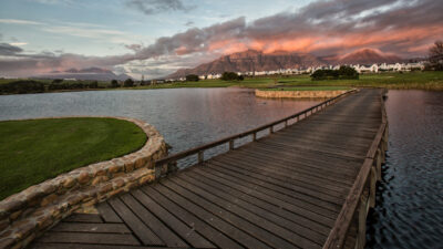 Bridge over lake at De Zalze Winelands Golf Estate