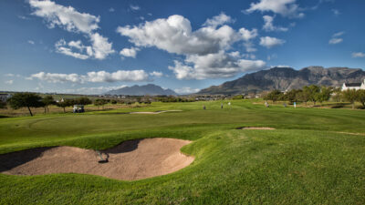 Bunkers on fairway at De Zalze Winelands Golf Estate