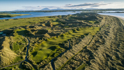 Aerial view of Enniscrone Golf Club with ocean view