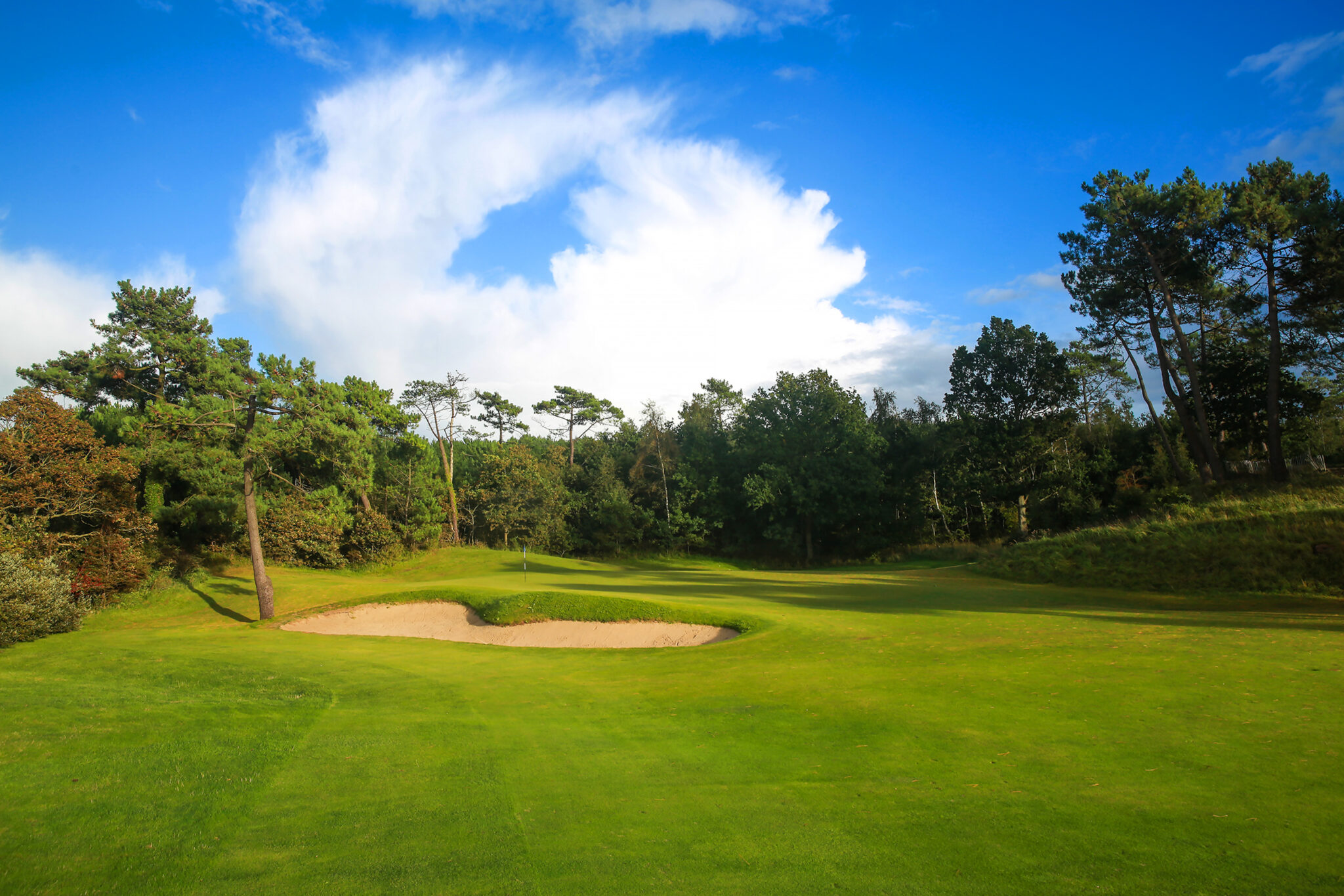 Bunker on fairway at Le Touquet - La Mer Course with trees around