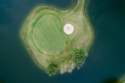 Golf hole in lake