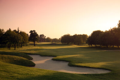 Bunker and course at sunset