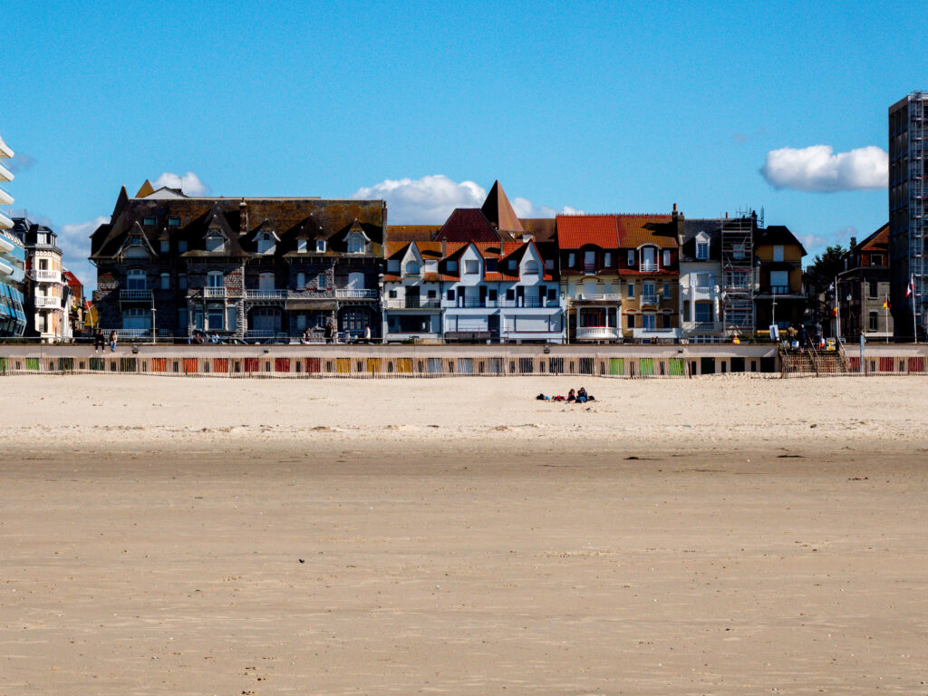Beachfront at Le Touquet, France with a building in the background