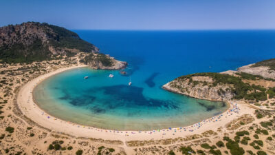 aerial view of voidokilia beach in greece