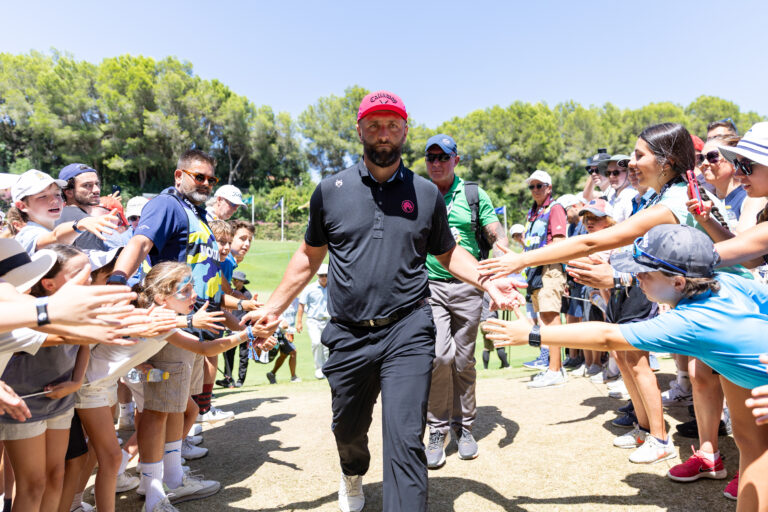 Jon Rahm walking down the 18th at LIV Golf Andalucia