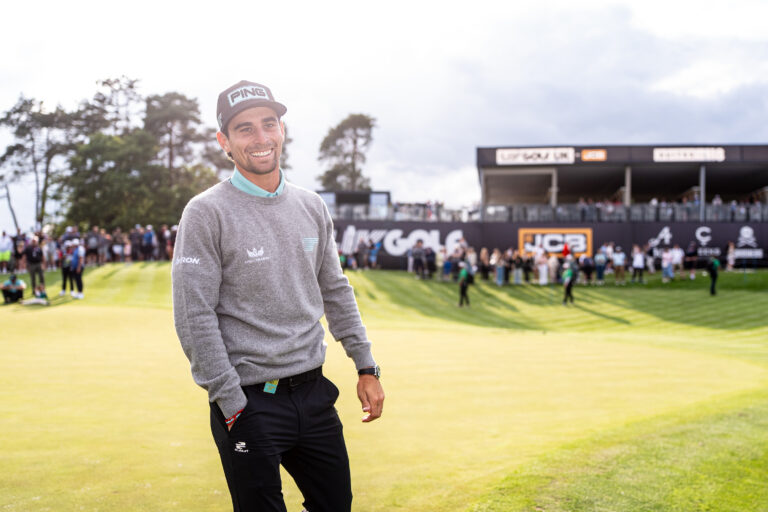 Niemann celebrating following his victory at LIV Golf UK