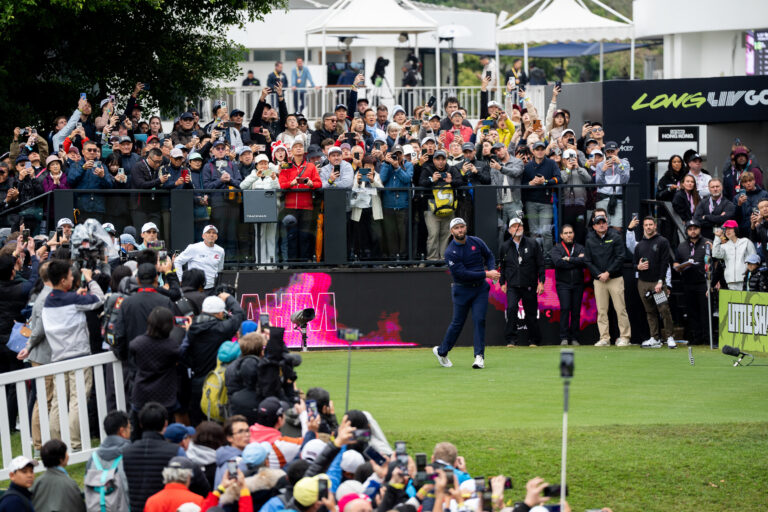 Jon Rahm teeing off at LIV Golf Hong Kong
