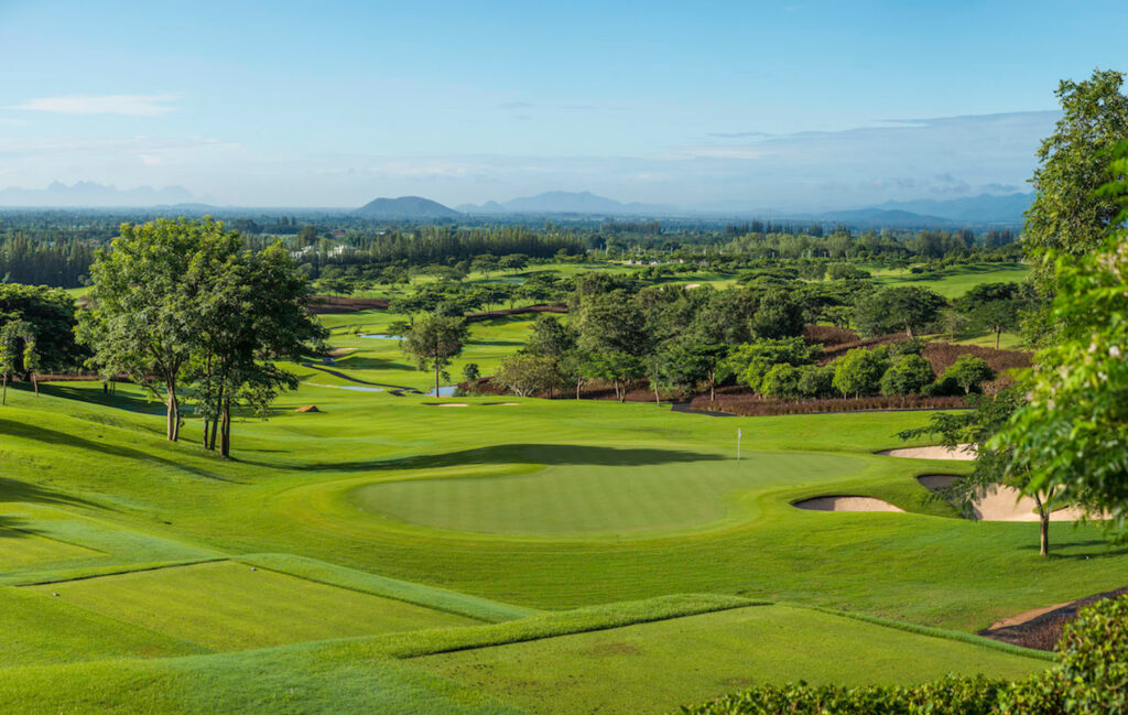 fairway view with green of black mountain golf course in Thailand