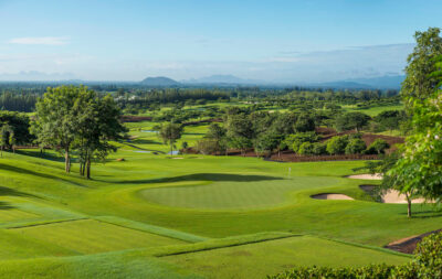 fairway view with green of black mountain golf course in Thailand