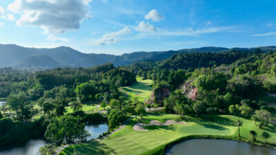 aerial view of red mountain golf course in Thailand